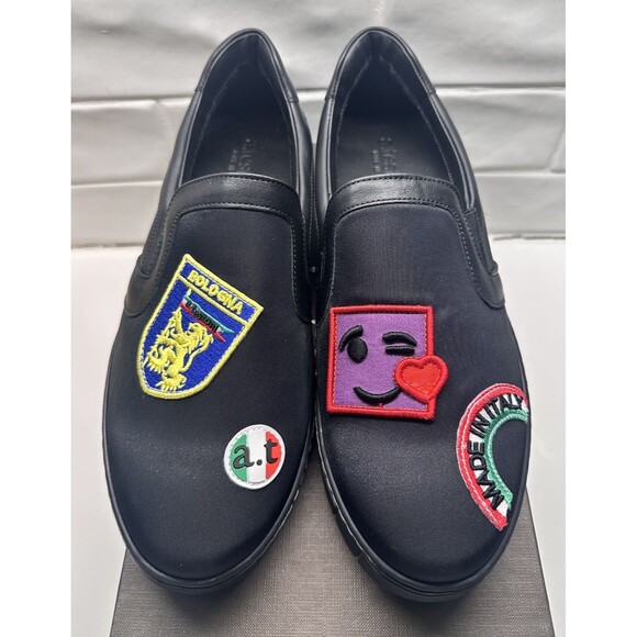 NEW A. Testoni Black Bologna Slip-On Patch Sneakers Black Made In Italy Men 7.5 main image 6